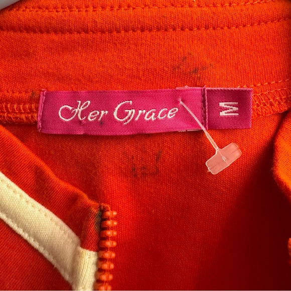 Her grace sweater zip up orange cream tattoo style writing on arms cute stretch - Picture 2 of 6
